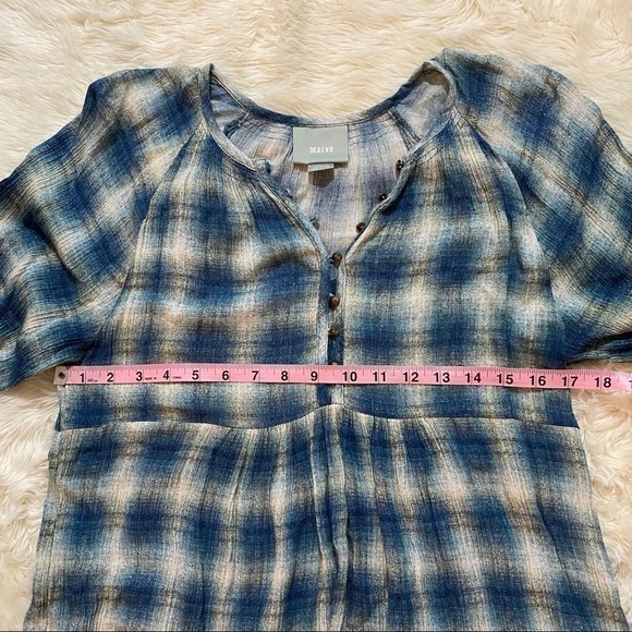 Anthropologie Maeve Blouse Cavalon Babydoll Peplum Flowy Plaid Blue XS - Picture 8 of 12